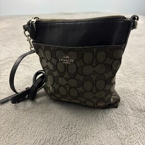 VTG Y2K 2000s‎ Coach Crossbody Canvas Messenger Bag Black Big C Logo Spellout